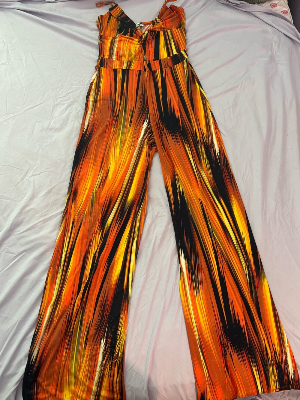 Fashion Nova Orange & Black Abstract-Print Wide-Leg Jumpsuit